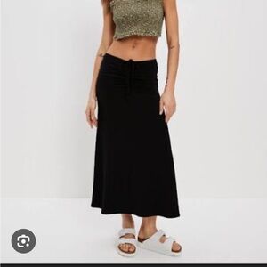 American Eagle Black Maxi Skirt Ruched Waist, Size M, NWT